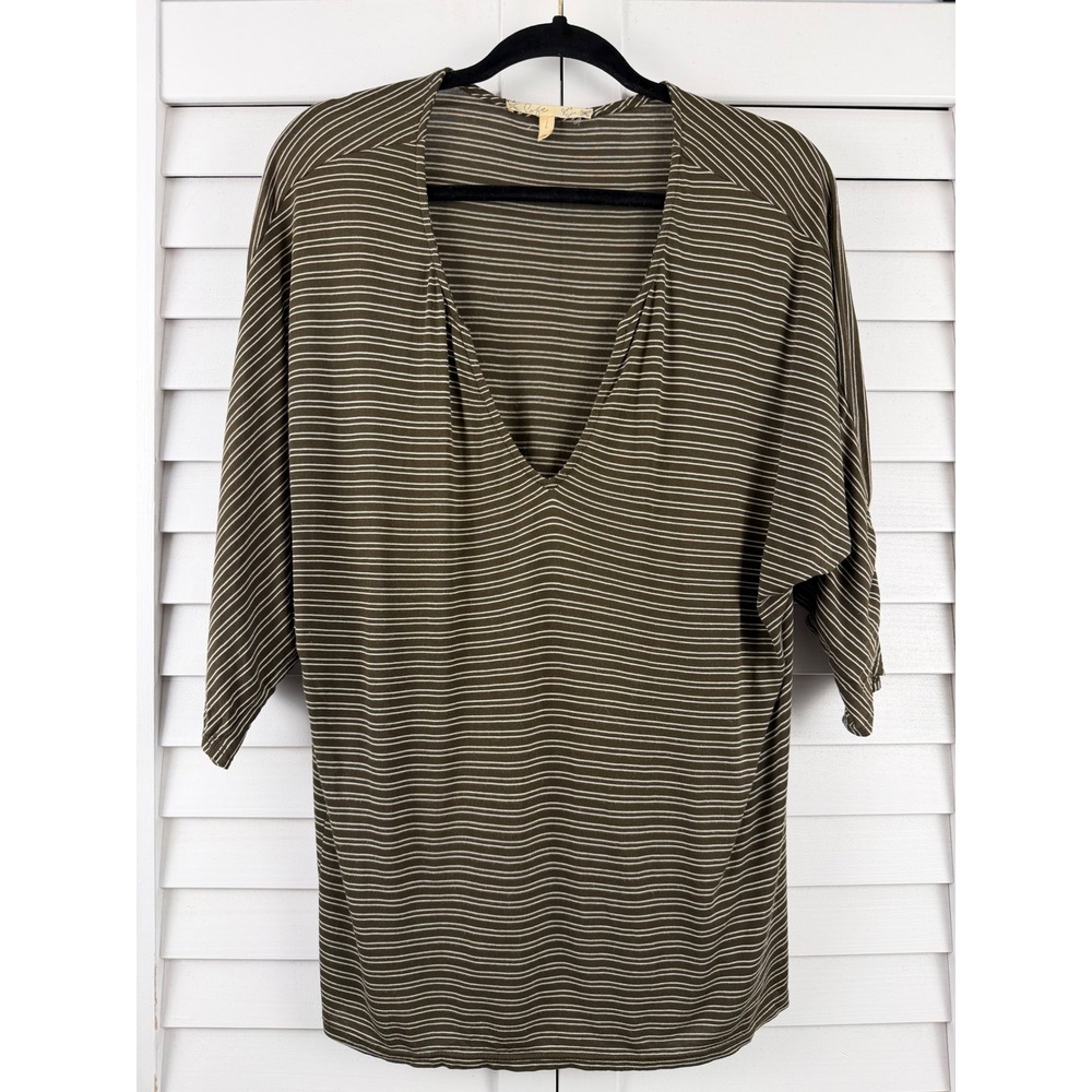 Joie Soft Joie Top Womens L Olive Green Striped V-Neck Dolman Sleeve